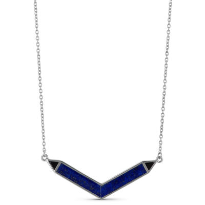 Lisa Bridge Lapis Lazuli & Onyx Chevron Necklace in Sterling Silver