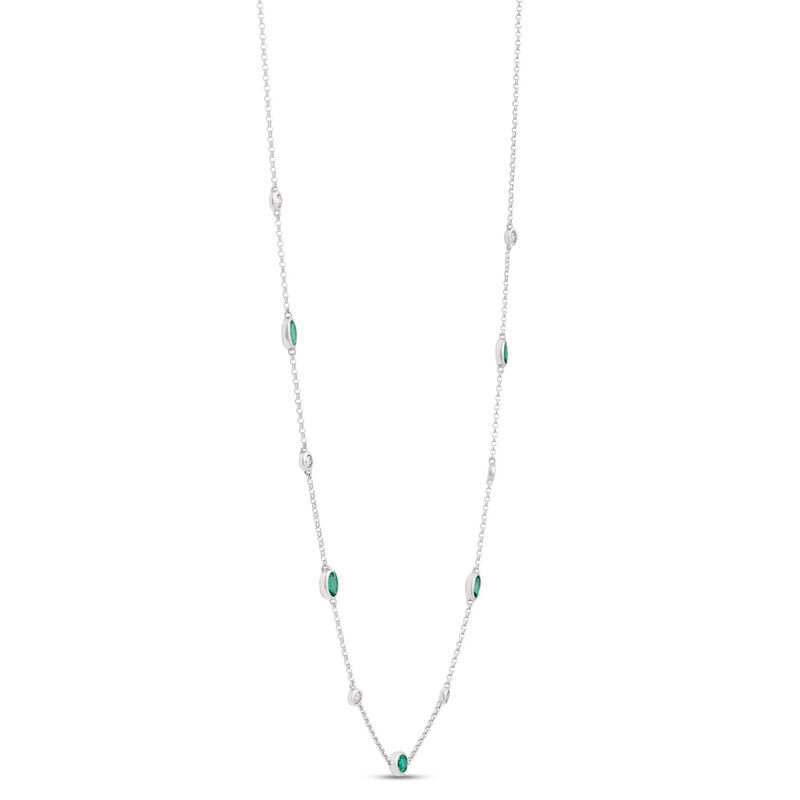 18-Inch Oval Emerald Station Necklace, 14K White Gold image number 2