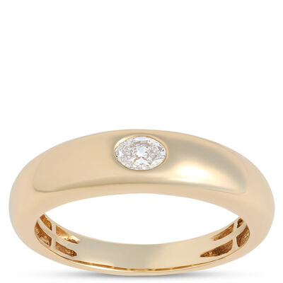 Flush Set Oval Diamond Ring, 0.18 Carat Total Weight, 14K Yellow Gold