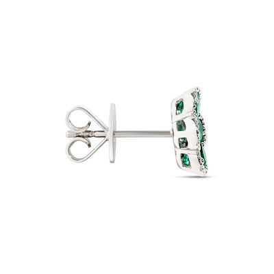 Floral Pear Shaped Emerald Studs with Round Accent Diamonds, 14K White Gold