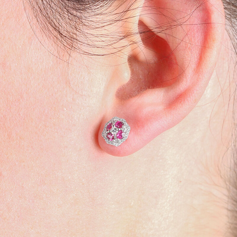 Floral Ruby & Diamond Earrings 14K image number 1