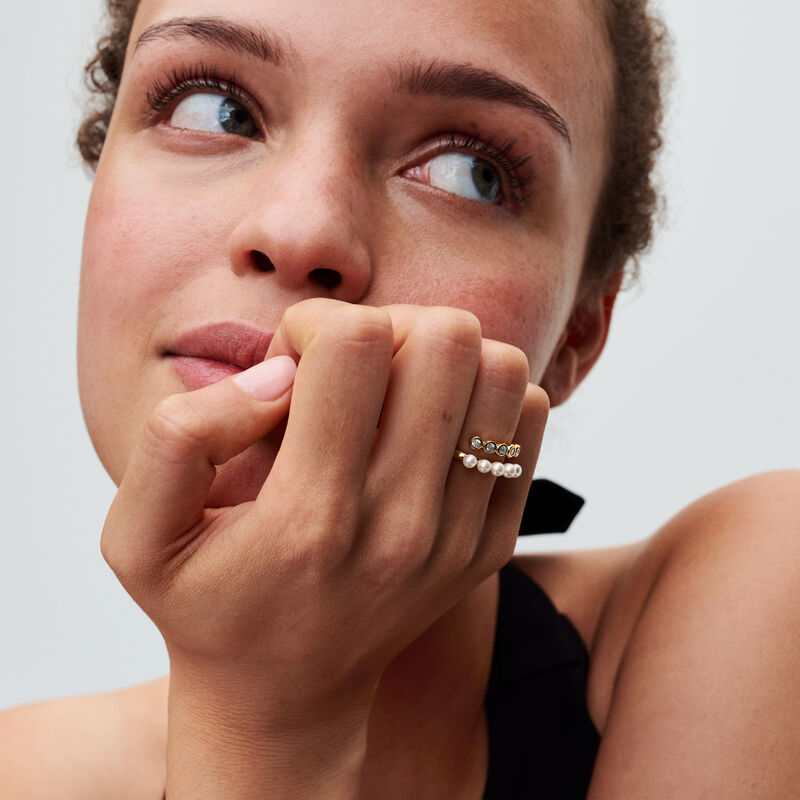 Pandora Treated Freshwater Cultured Pearls & Stones Open Ring image number 2