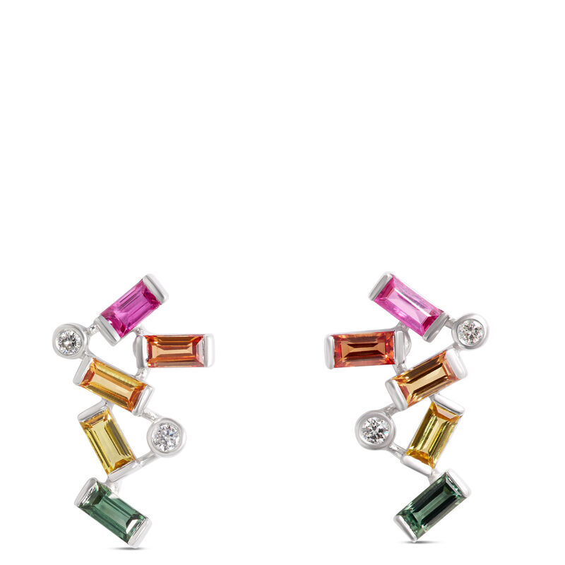 Baguette Rainbow Sapphire Earrings, 14k White Gold image number 0