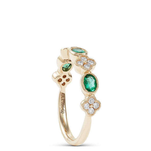 Emerald and Diamond Flower Ring, 14K Yellow Gold