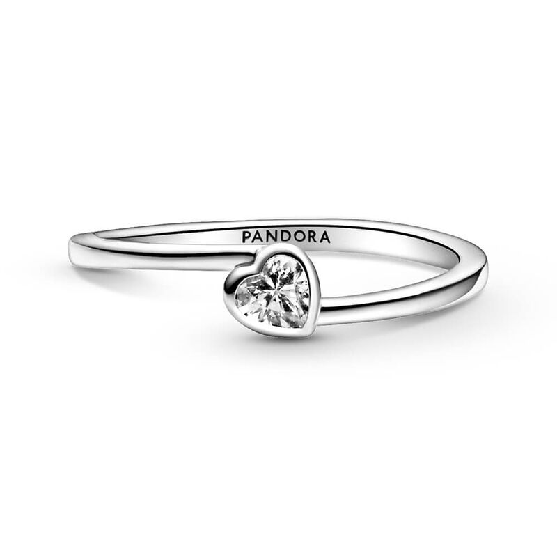 Pandora Clear Tilted Heart Solitaire CZ Ring image number 2
