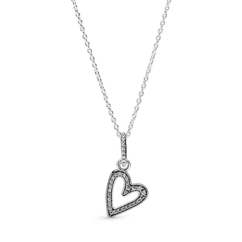 Pandora Sparkling Freehand CZ Heart Pendant Necklace image number 0