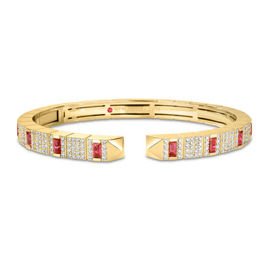 Roberto Coin 18K Yellow Gold Obelisco Pav&eacute; Diamond And Gemstone Cuff Bangle