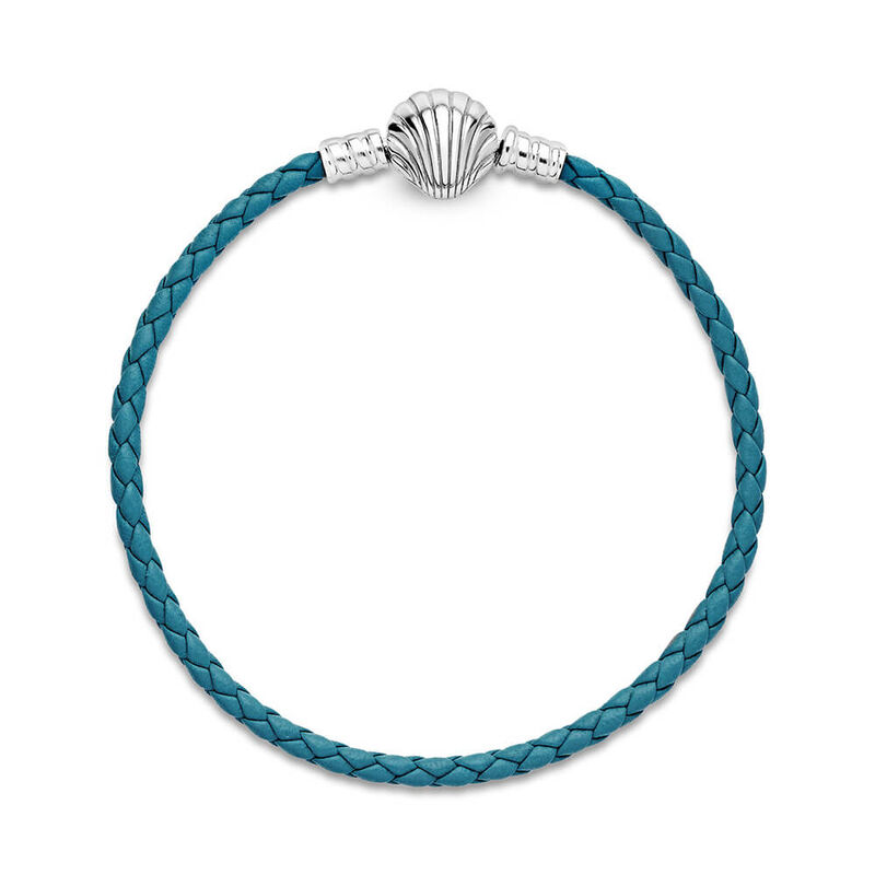 Pandora Moments Seashell Clasp Turquoise Braided Leather Bracelet image number 2