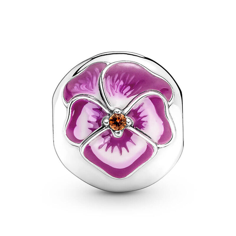 Pandora Pink Pansy Flower Enamel & Crystal Clip Charm image number 2