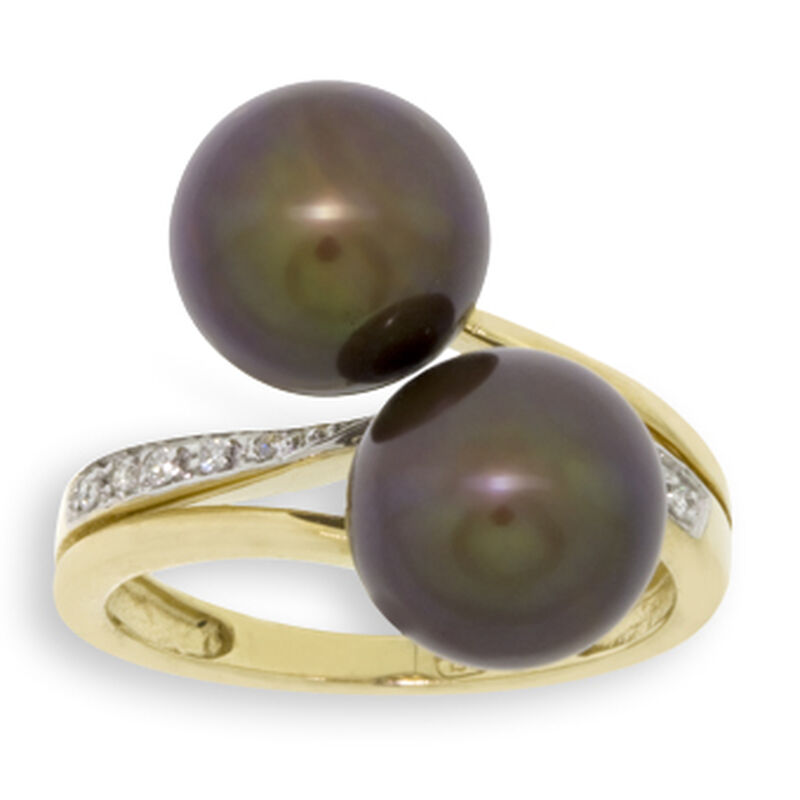 Dyed Freshwater Cultured Pearl & Diamond Ring 14K image number 0
