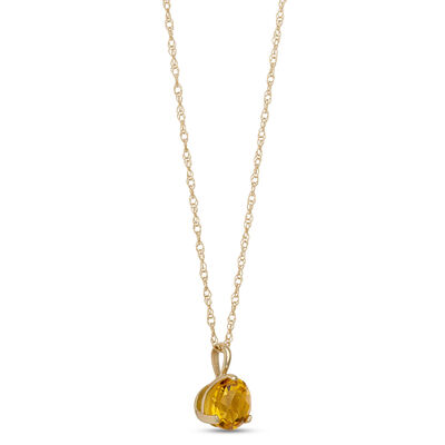 Classic Citrine Three-Prong Pendant Necklace, 14K Yellow Gold