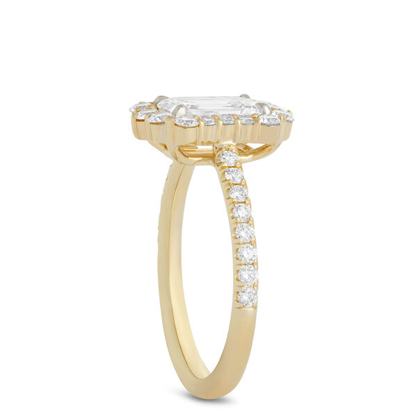 Emerald Cut Diamond Halo Ring, 18K Yellow Gold