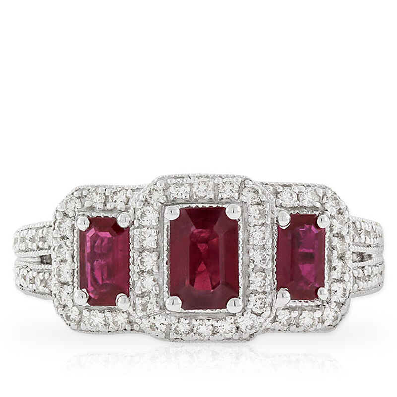 Ruby & Diamond 3-Stone Ring 14K image number 5