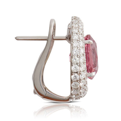 Oval Pink Spinel & Diamond Triple Halo Earrings 14K