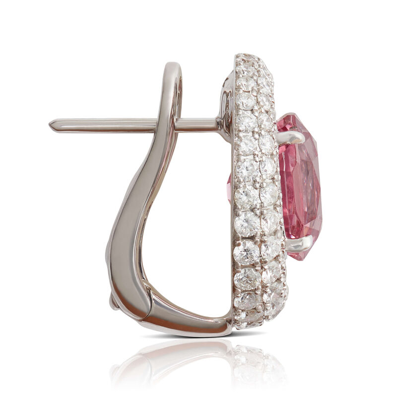 Oval Pink Spinel & Diamond Triple Halo Earrings 14K image number 1