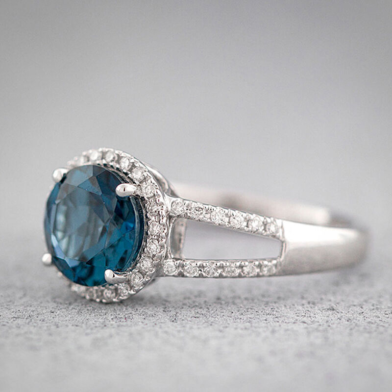 Blue Topaz & White Sapphire Ring, 14K White Gold image number 6