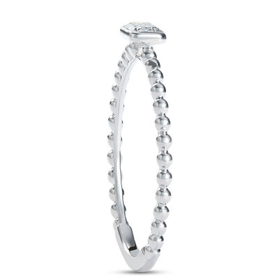 Emerald Cut Diamond Ring with Beaded Shank, 14K White Gold