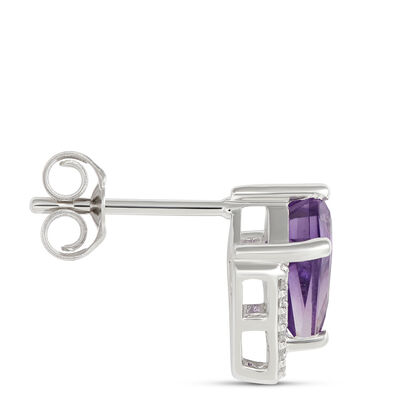 Kite Amethyst Diamond Studs, 14K White Gold