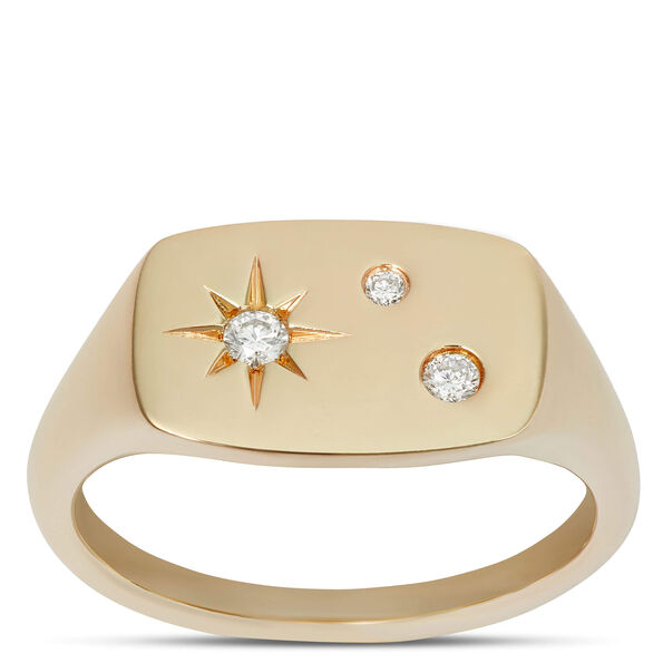 Ikuma Diamond Signet Pinky Ring Size 4.5, 14K Yellow Gold