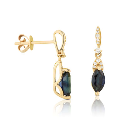 Marquise Sapphire & Diamond Dangle Earrings 14K
