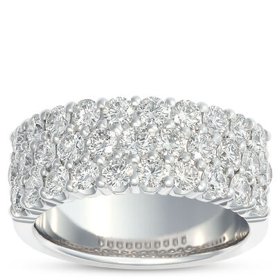 Classic Three-Row Diamond Band, 2 Total Carat Weight, Platinum