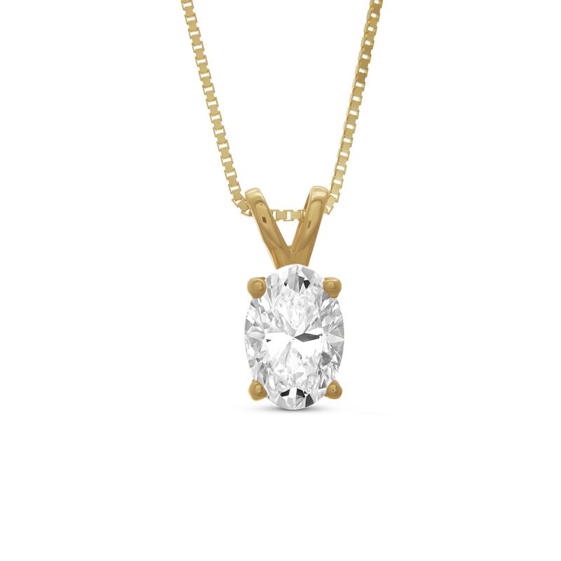 Oval Solitaire Diamond Pendant, 14K Yellow Gold image number 0