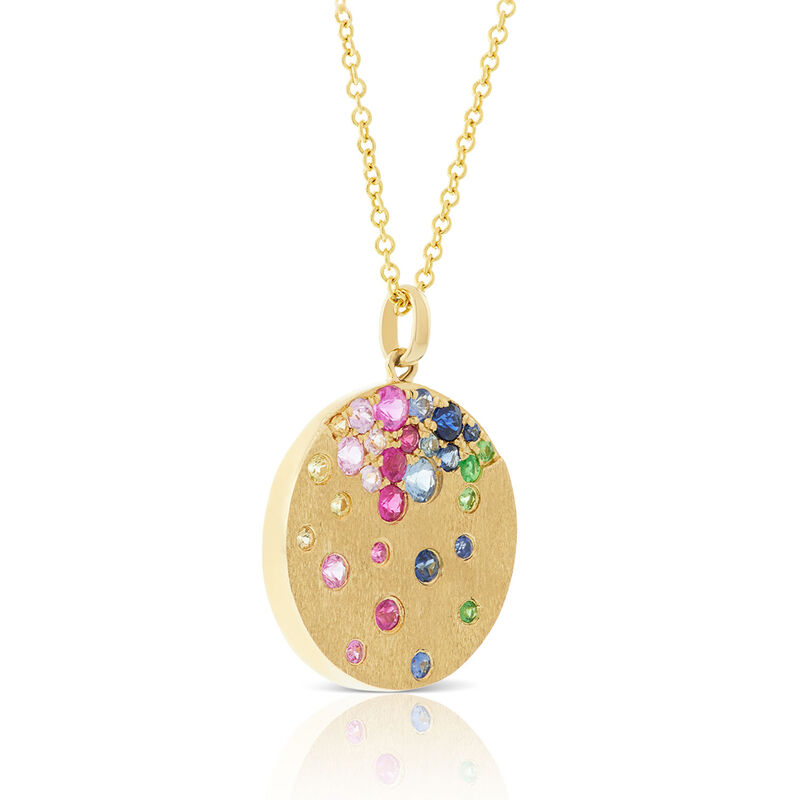 Rainbow Sapphire & Tsavorite Garnet Disc Necklace, 14K Yellow Gold image number 2