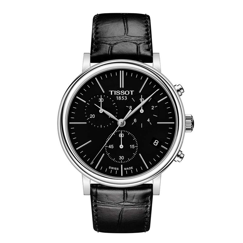 Tissot Carson Premium Chronograph Black Dial Leather Watch, 41mm image number 1