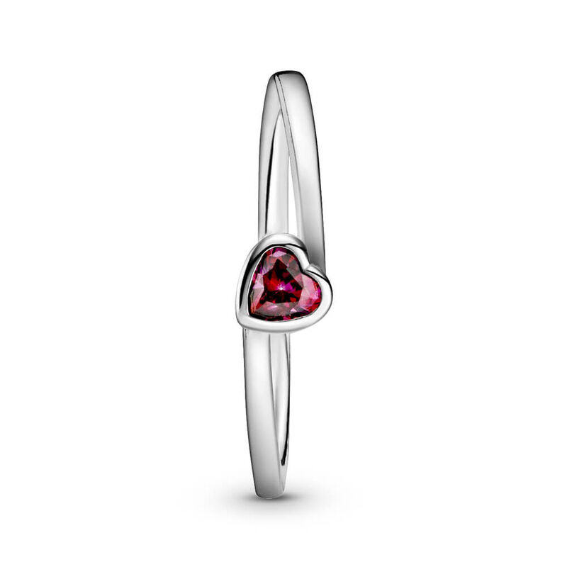 Pandora Red Tilted Heart Solitaire CZ Ring image number 1