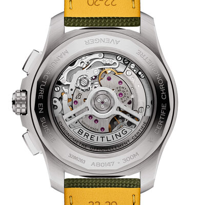 Breitling Avenger B01 Chronograph Watch Green Dial Green Leather Strap, 44mm