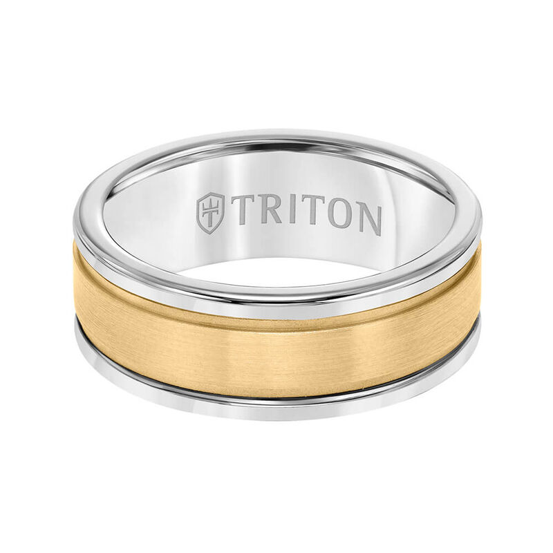 TRITON Custom Comfort Fit Satin FInish Band in Grey Tungsten & 14K, 8 mm image number 1