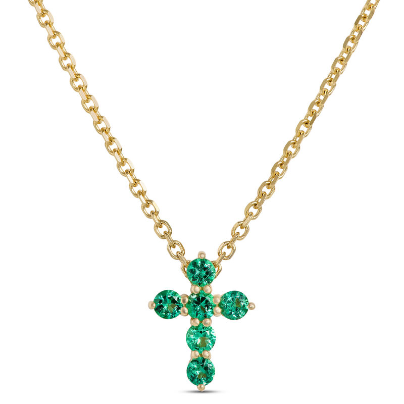 Emerald Cross Pendant, 14K Yellow Gold image number 0