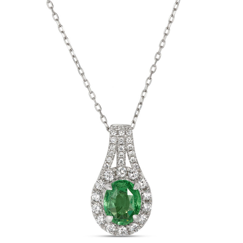 Oval Tsavorite and Diamond Pendant, 14K White Gold  image number 0