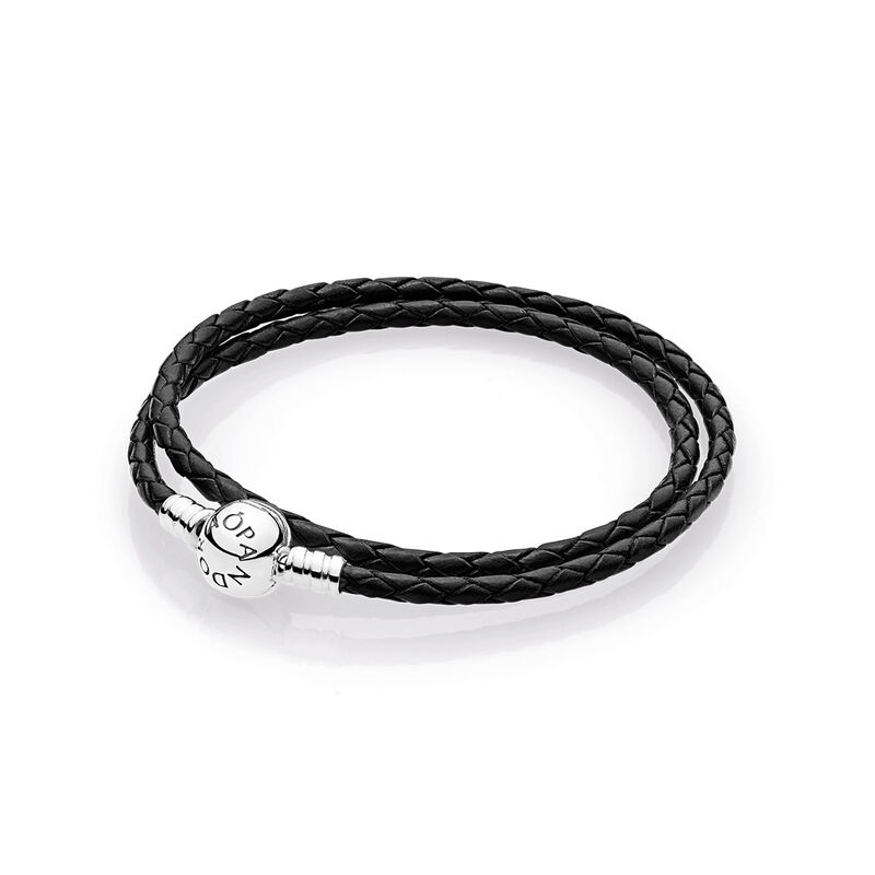 Pandora Black Braided Double-Leather Charm Bracelet image number 0