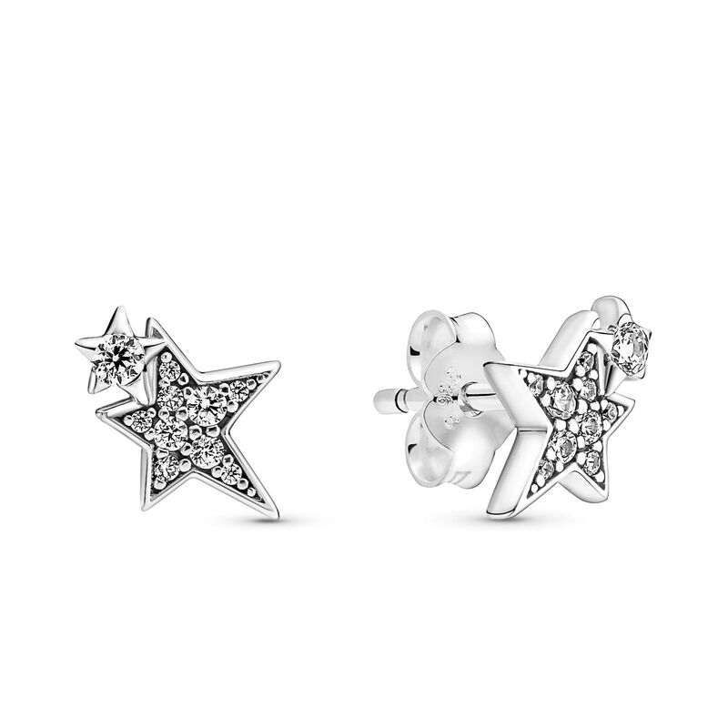 Pandora Sparkling CZ Asymmetric Stars Stud Earrings image number 1