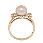 Rose Gold Pink Freshwater Cultured Pearl & Diamond Ring 14K