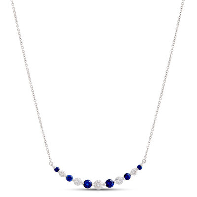 Round Sapphire and Diamond Necklace, &frac12; Carat, 18K White Gold