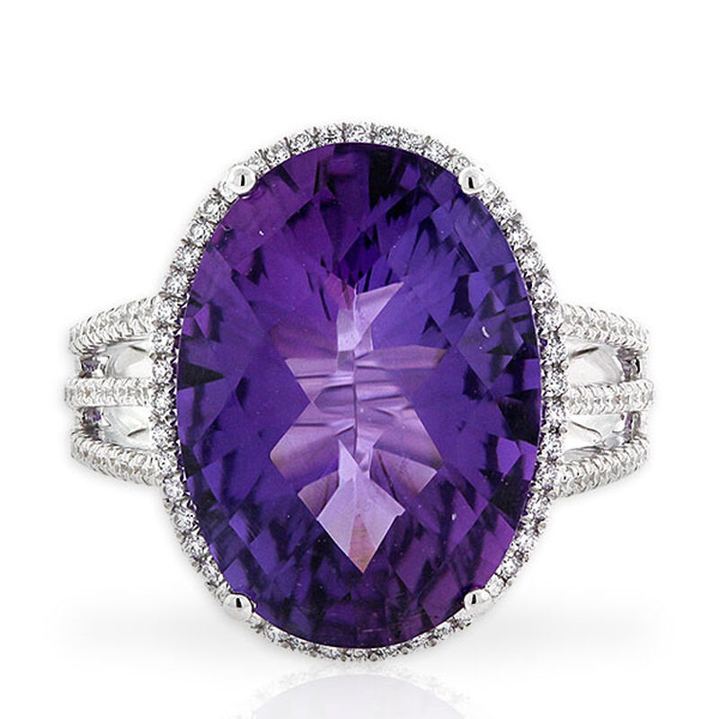 Concave Cut Amethyst & Diamond Ring 14K image number 2