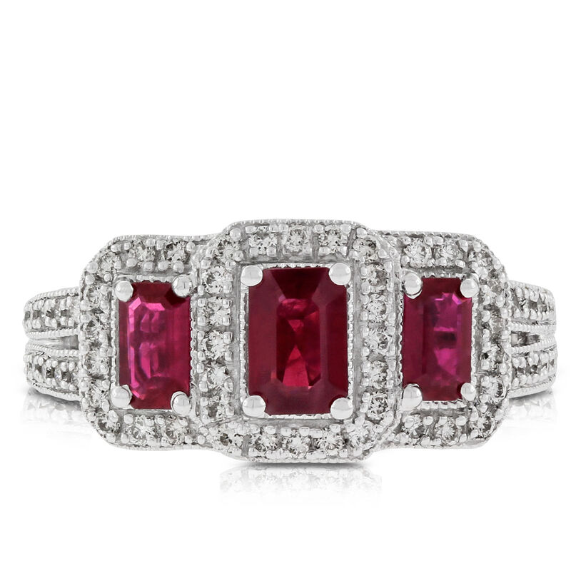 Ruby & Diamond 3-Stone Ring 14K image number 3