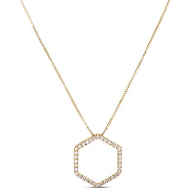 Hexagon Diamond Pendant Necklace, 14K Yellow Gold