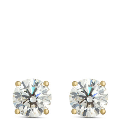 Classic Round Diamond Studs, 1 &frac12; Carat, in 14K Yellow Gold