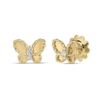 Roberto Coin 18K Yellow Gold Jasmine Small Butterfly Diamond Stud Earrings
