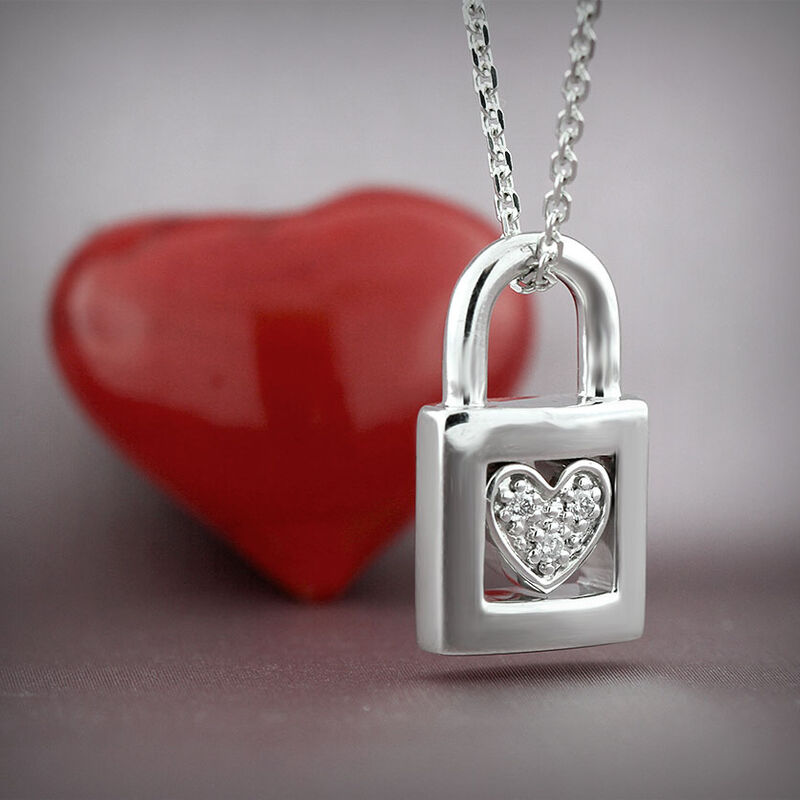 Diamond Padlock Pendant in Sterling Silver