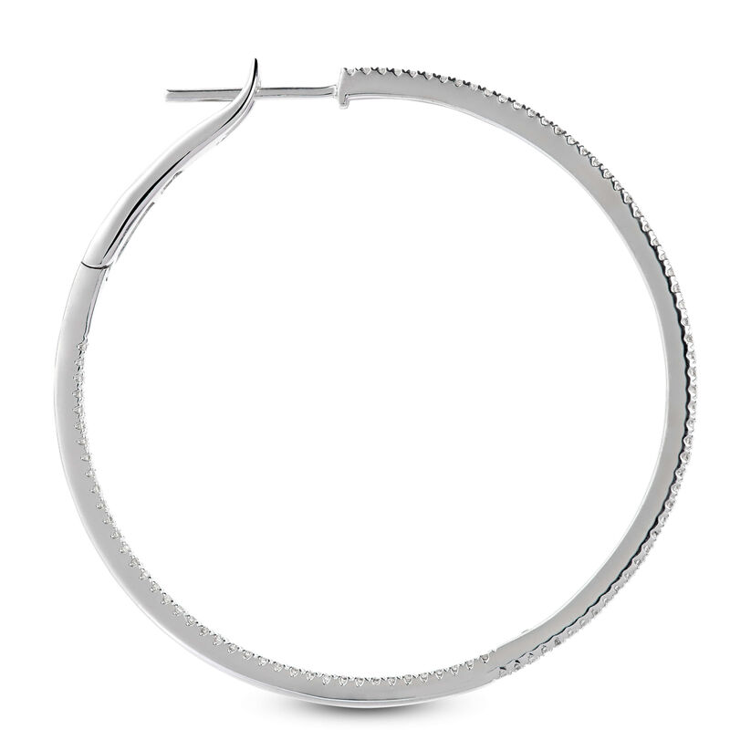 Diamond Hoop Earrings, 14K White Gold 43mm image number 1