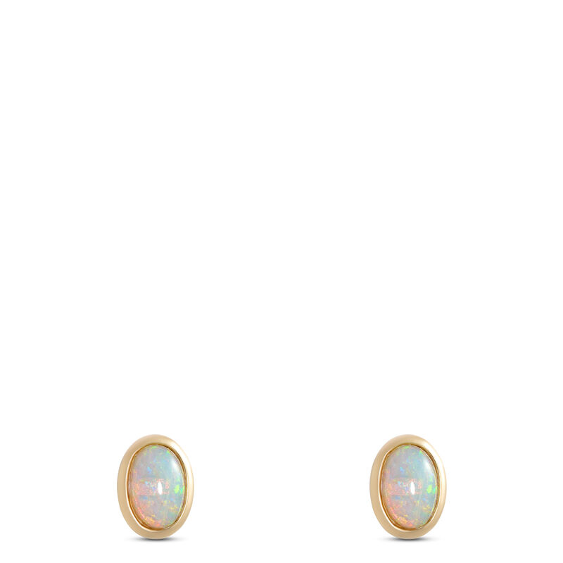 Bezel Set Oval Opal Stud Earrings, 14K Yellow Gold image number 0