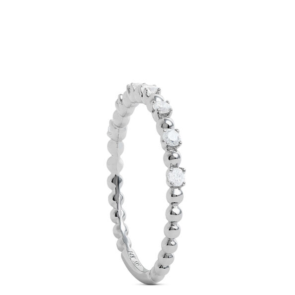 Stackable Diamond and Beaded Band, 14K White Gold