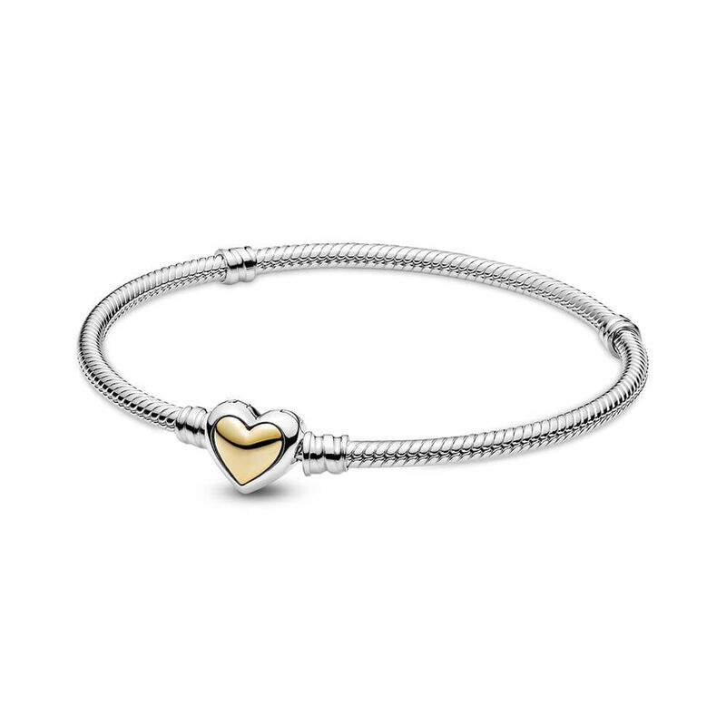 Pandora Domed Golden Heart Clasp Snake Chain Bracelet image number 0