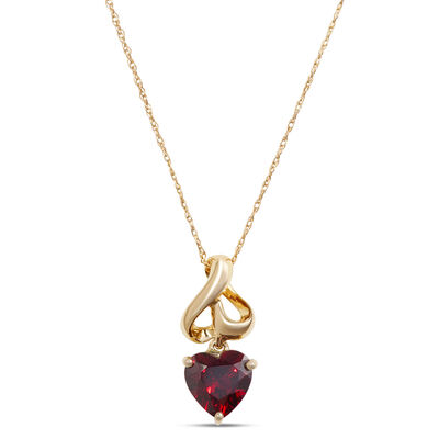 Heart Shaped Garnet Pendant Necklace, 14k Yellow Gold