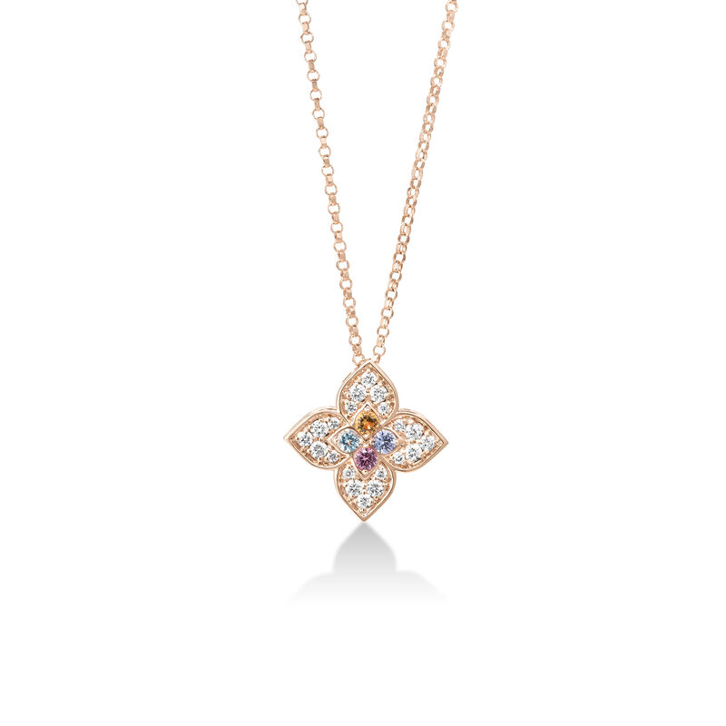 Roberto Coin 18K Rose Gold Venetian Princess Carnival Pav&eacute; Diamond And Mixed Stones Medium Flower Necklace image number 0
