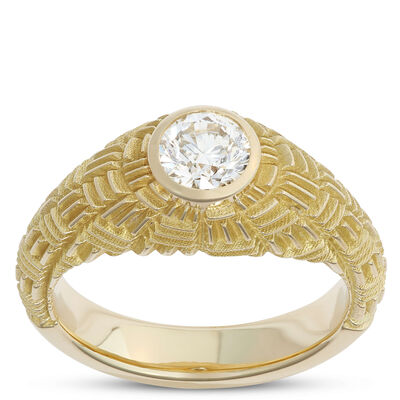 Gents Fluted Shank Diamond Ring, 18K Yellow Gold